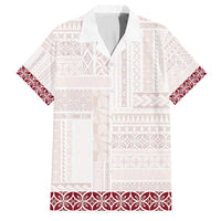 Samoa Siapo Red Trimmed Family Matching Short Sleeve Bodycon Dress and Hawaiian Shirt Samoa White Sunday LT01 Dad's Shirt - Short Sleeve Red - Polynesian Pride