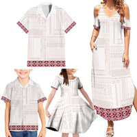 Samoa Siapo Red Trimmed Family Matching Summer Maxi Dress and Hawaiian Shirt Samoa White Sunday LT01 - Polynesian Pride