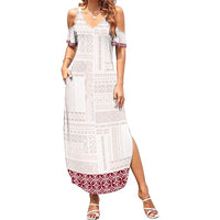 Samoa Siapo Red Trimmed Family Matching Summer Maxi Dress and Hawaiian Shirt Samoa White Sunday LT01 Mom's Dress Red - Polynesian Pride
