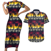 Hawaii Hibiscus Palm Tree Sunset Couples Matching Short Sleeve Bodycon Dress and Hawaiian Shirt Tropical Style LT01 Multicolor - Polynesian Pride