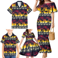 Hawaii Hibiscus Palm Tree Sunset Family Matching Mermaid Dress and Hawaiian Shirt Tropical Style LT01 - Polynesian Pride