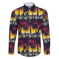 Hawaii Hibiscus Palm Tree Sunset Family Matching Off Shoulder Maxi Dress and Hawaiian Shirt Tropical Style LT01 Dad's Shirt - Long Sleeve Multicolor - Polynesian Pride