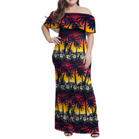 Hawaii Hibiscus Palm Tree Sunset Family Matching Off Shoulder Maxi Dress and Hawaiian Shirt Tropical Style LT01 Mom's Dress Multicolor - Polynesian Pride
