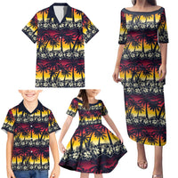Hawaii Hibiscus Palm Tree Sunset Family Matching Puletasi and Hawaiian Shirt Tropical Style LT01 - Polynesian Pride