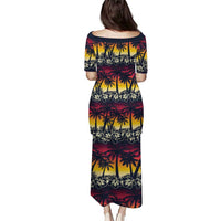 Hawaii Hibiscus Palm Tree Sunset Puletasi Tropical Style - Polynesian Pride