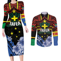 Personalised Vanuatu Tafea Province Couples Matching Long Sleeve Bodycon Dress and Long Sleeve Button Shirt Unique Tropical Tribal Pattern LT01 Colorful - Polynesian Pride