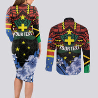 Personalised Vanuatu Tafea Province Couples Matching Long Sleeve Bodycon Dress and Long Sleeve Button Shirt Unique Tropical Tribal Pattern LT01 - Polynesian Pride