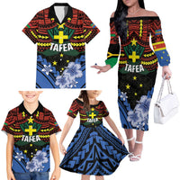 Personalised Vanuatu Tafea Province Family Matching Off The Shoulder Long Sleeve Dress and Hawaiian Shirt Unique Tropical Tribal Pattern LT01 - Polynesian Pride
