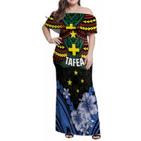 Personalised Vanuatu Tafea Province Family Matching Off Shoulder Maxi Dress and Hawaiian Shirt Unique Tropical Tribal Pattern LT01 Mom's Dress Colorful - Polynesian Pride