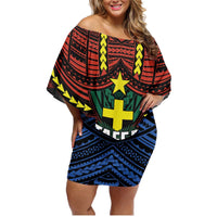 Personalised Vanuatu Tafea Province Family Matching Off Shoulder Short Dress and Hawaiian Shirt Unique Tropical Tribal Pattern LT01 Mom's Dress Colorful - Polynesian Pride
