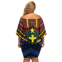 Personalised Vanuatu Tafea Province Family Matching Off Shoulder Short Dress and Hawaiian Shirt Unique Tropical Tribal Pattern LT01 - Polynesian Pride