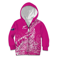 Custom New Zealand Rugby Silver Fern Kid Hoodie Aotearoa Kiwi Maori Pink Version LT01 Zip Hoodie Pink - Polynesian Pride