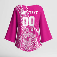Custom New Zealand Rugby Silver Fern Kimono Sleeve Blouse Aotearoa Kiwi Maori Pink Version LT01 - Polynesian Pride