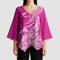 Custom New Zealand Rugby Silver Fern Kimono Sleeve Blouse Aotearoa Kiwi Maori Pink Version LT01 - Polynesian Pride