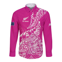 Custom New Zealand Rugby Silver Fern Long Sleeve Button Shirt Aotearoa Kiwi Maori Pink Version LT01 Unisex Pink - Polynesian Pride