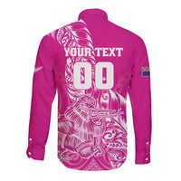 Custom New Zealand Rugby Silver Fern Long Sleeve Button Shirt Aotearoa Kiwi Maori Pink Version LT01 - Polynesian Pride