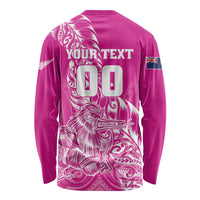 Custom New Zealand Rugby Silver Fern Long Sleeve Shirt Aotearoa Kiwi Maori Pink Version LT01 - Polynesian Pride
