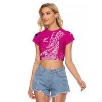 Custom New Zealand Rugby Silver Fern Raglan Cropped T Shirt Aotearoa Kiwi Maori Pink Version LT01 Female Pink - Polynesian Pride