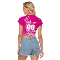Custom New Zealand Rugby Silver Fern Raglan Cropped T Shirt Aotearoa Kiwi Maori Pink Version LT01 - Polynesian Pride