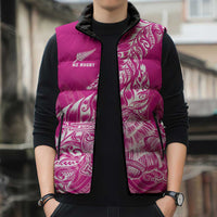 Custom New Zealand Rugby Silver Fern Sleeveless Puffer Jacket Aotearoa Kiwi Maori Pink Version LT01 - Polynesian Pride