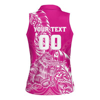 Custom New Zealand Rugby Silver Fern Women Sleeveless Polo Shirt Aotearoa Kiwi Maori Pink Version LT01 - Polynesian Pride