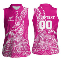 Custom New Zealand Rugby Silver Fern Women Sleeveless Polo Shirt Aotearoa Kiwi Maori Pink Version LT01 - Polynesian Pride