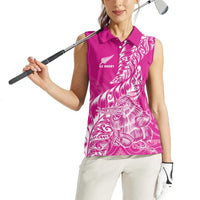 Custom New Zealand Rugby Silver Fern Women Sleeveless Polo Shirt Aotearoa Kiwi Maori Pink Version LT01 - Polynesian Pride