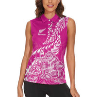 Custom New Zealand Rugby Silver Fern Women Sleeveless Polo Shirt Aotearoa Kiwi Maori Pink Version LT01 - Polynesian Pride
