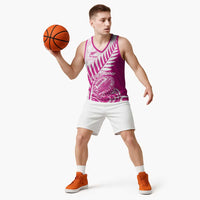 Custom New Zealand Rugby Silver Fern Basketball Jersey Aotearoa Maori Pink Version LT01 - Polynesian Pride