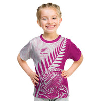 Custom New Zealand Rugby Silver Fern Kid T Shirt Aotearoa Maori Pink Version LT01 Pink - Polynesian Pride