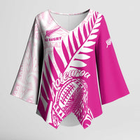 Custom New Zealand Rugby Silver Fern Kimono Sleeve Blouse Aotearoa Maori Pink Version LT01 Female Pink - Polynesian Pride