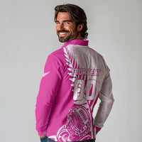 Custom New Zealand Rugby Silver Fern Long Sleeve Polo Shirt Aotearoa Maori Pink Version LT01 - Polynesian Pride