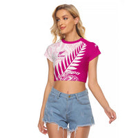 Custom New Zealand Rugby Silver Fern Raglan Cropped T Shirt Aotearoa Maori Pink Version LT01 Female Pink - Polynesian Pride