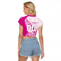 Custom New Zealand Rugby Silver Fern Raglan Cropped T Shirt Aotearoa Maori Pink Version LT01 - Polynesian Pride