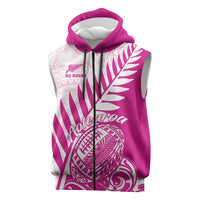 Custom New Zealand Rugby Silver Fern Sleeveless Zip Hoodie Aotearoa Maori Pink Version LT01 Pink - Polynesian Pride