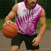 Custom New Zealand Rugby Silver Fern Sleeveless Zip Hoodie Aotearoa Maori Pink Version LT01 - Polynesian Pride