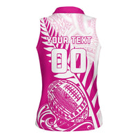Custom New Zealand Rugby Silver Fern Women Sleeveless Polo Shirt Aotearoa Maori Pink Version LT01 - Polynesian Pride