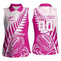 Custom New Zealand Rugby Silver Fern Women Sleeveless Polo Shirt Aotearoa Maori Pink Version LT01 - Polynesian Pride