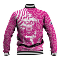 New Zealand Silver Fern Rugby All Pink Baseball Jacket Maori Tiki Player With Ta Moko Tribal LT01 - Polynesian Pride