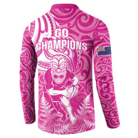 New Zealand Silver Fern Rugby All Pink Button Sweatshirt Maori Tiki Player With Ta Moko Tribal LT01 - Polynesian Pride