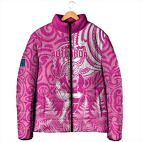 New Zealand Silver Fern Rugby All Pink Padded Jacket Maori Tiki Player With Ta Moko Tribal LT01 - Polynesian Pride