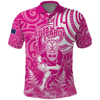 New Zealand Silver Fern Rugby All Pink Polo Shirt Maori Tiki Player With Ta Moko Tribal LT01 Pink - Polynesian Pride