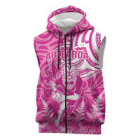 New Zealand Silver Fern Rugby All Pink Sleeveless Zip Hoodie Maori Tiki Player With Ta Moko Tribal LT01 Pink - Polynesian Pride