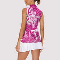 New Zealand Silver Fern Rugby All Pink Women Sleeveless Polo Shirt Maori Tiki Player With Ta Moko Tribal LT01 - Polynesian Pride