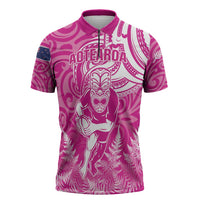New Zealand Silver Fern Rugby All Pink Zipper Polo Shirt Maori Tiki Player With Ta Moko Tribal LT01 Pink - Polynesian Pride