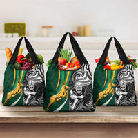 Custom New Zealand and South Africa Rugby Grocery Bag Silver Fern Protea Pattern World Cup 2023 LT01 3-pack One Size Art - Polynesian Pride