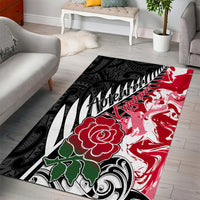 New Zealand and England Rugby Area Rug Silver Fern With Red Rose World Cup 2023 LT01 - Polynesian Pride