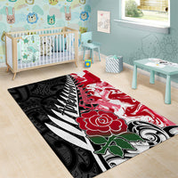 New Zealand and England Rugby Area Rug Silver Fern With Red Rose World Cup 2023 LT01 - Polynesian Pride