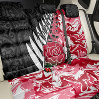 New Zealand and England Rugby Back Car Seat Cover Silver Fern With Red Rose World Cup 2023 LT01 - Polynesian Pride