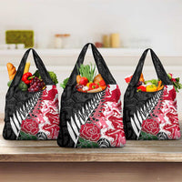 New Zealand and England Rugby Grocery Bag Silver Fern With Red Rose World Cup 2023 LT01 3-pack One Size Art - Polynesian Pride